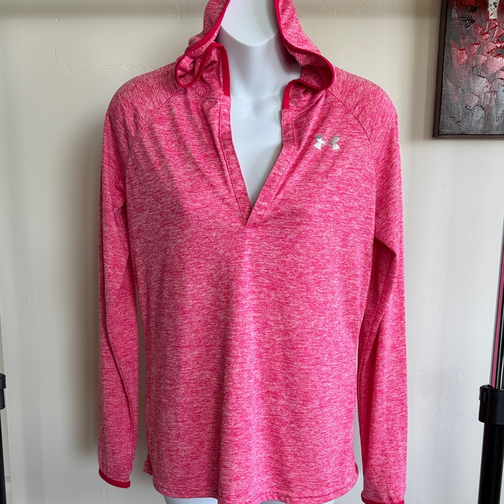 Under Armour Pink Long Sleeve Hooded Top. Used with minor signs of wear and tear